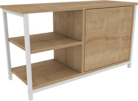 Comoda TV MUSKEGON, stejar/alb, PAL melaminat/metal, 90x35x51 cm