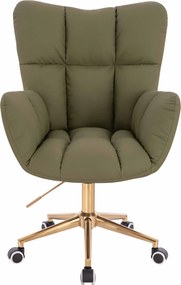 HR650K Scaun Khaki Piele Ecologica Premium Soft cu Bază Aurie