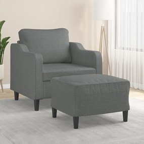 vidaXL Fotoliu canapea cu taburet, gri închis, 60 cm, textil