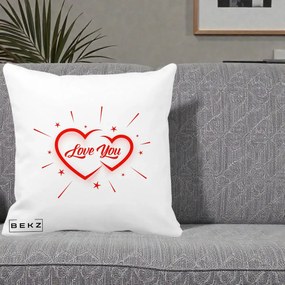 Cadou Romantic - Perna Personalizata Love You Doua Inimi, 40x40 cm, Alba Mata, Husa Detasabila, Perna Inclusa, BEKZ®