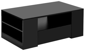 Măsuță de cafea modernă cu 2 sertare și 2 rafturi, structură din PAL, iluminare LED, 95x53x37 cm, negru