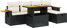 vidaXL Set mobilier de grădină cu perne, 6 piese, negru, poliratan