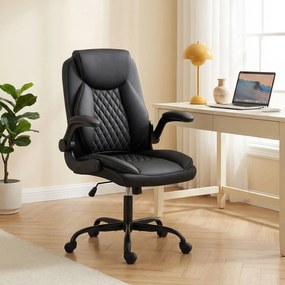 HOMCOM Scaun de birou, scaun ergonomic cu cotiere rabatabile, înălțime reglabilă, funcție de balans, negru | Aosom Romania