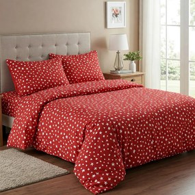 Lenjerie de pat dublu bumbac Premium Ranforce rosie cu stelute / 200x220 cm dimensiune standard