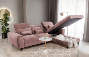 Colțar roz extensibil/cu spațiu de depozitare cu tapițerie din catifea (cu colț pe partea dreaptă/cu șezlong) Foble – ELTAP