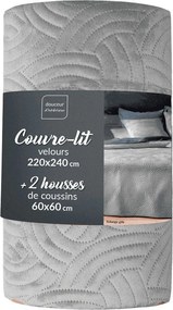 Set cuvertură și față de pernă gri din catifea 220x240 cm Solange – douceur d'intérieur