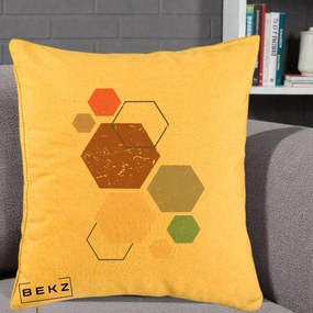 Perna Decorativa Geometric Hexagoane Multicolor, 40x40 cm, Galben, Husa Detasabila, Perna Inclusa, BEKZ®