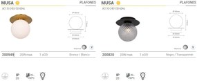 Aplica de perete/tavan design modern MUSA transparent/negru