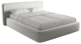 Pat matrimonial gri deschis tapițat cu spațiu de depozitare cu somieră 160x200 cm Kiana – Makamii