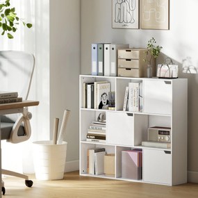 HOMCOM Bibliotecă cu Cuburi cu 6 Secțiuni Deschise și 3 Închise din Lemn Alb | Aosom Romania