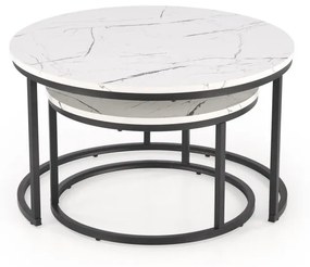 Set 2 mese de cafea Java marmura alba/negru