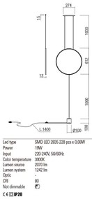Lampadar Redo 01-2197 SLICK LED/19W/230V negru