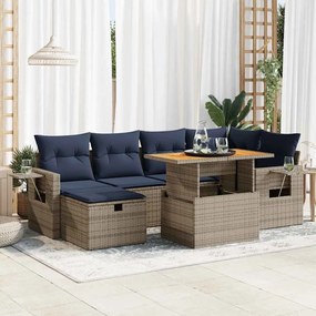 vidaXL Set canapele grădină perne 7 piese negru, poliratan/lemn acacia