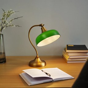 Lampă de masă clasică bronz cu sticlă opal verde - Clerk
