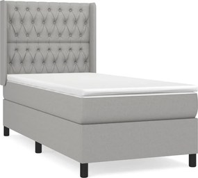 vidaXL Pat box spring cu saltea, gri deschis, 90x200 cm, textil