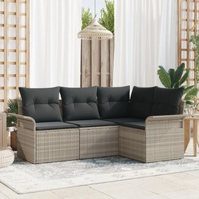 vidaXL Set de canapele pentru grădină 4 pcs Gri deschis Rattan poli
