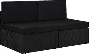 vidaXL Canapea modulară cu 2 locuri, negru, poliratan