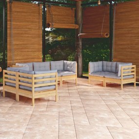 3096255 vidaXL Set mobilier grădină cu perne gri, 7 piese, lemn masiv de pin