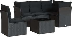 vidaXL Set mobilier de grădină cu perne, 6 piese, negru, poliratan