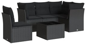 3249484 vidaXL Set mobilier de grădină cu perne, 6 piese, negru, poliratan