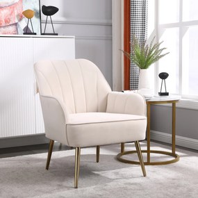 Fotoliu de salon modern din catifea, Design ergonomic, Bej