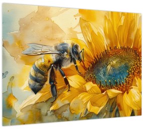 Tablou pe sticlă - Albină, acuarelă (70x50 cm)
