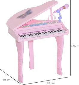 HOMCOM Pian electric 37 clape multifuncțional cu microfon difuzor Roz | Aosom Romania