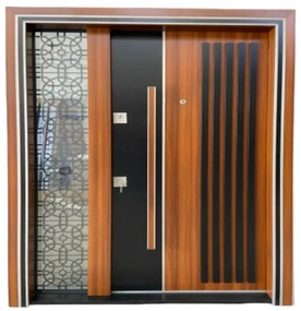 Usa metalica dubla de exterior cu izolatie si vizor Novo Doors NDS1000, Din compozit, 2 yale, Kit complet, Pentru case (Culoare: Nuc, Dimensiune: 140