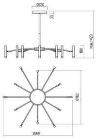 Redo 01-3448 - Lustru LED reglabil pe tijă RAYEN LED/60W/230V CRI 90 auriu