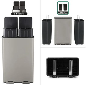 Coș de gunoi taupe pentru reciclare/cu pedală 2x30 l din oțel Aliya – Spirella