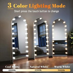 Oglindă Arcuită cu becuri LED, Iluminare Reglabilă, 3 Culori, Control Touch, Sticlă HD, cu Suport, 160x50 cm