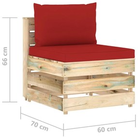 Set mobilier gradina cu perne, 3 piese, lemn verde tratat rosu si maro, 3