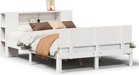 vidaXL Pat cu bibliotecă fără saltea, alb, 135x190 cm, lemn masiv pin