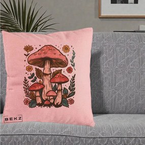 Perna Decorativa Ciuperci Vintage Floral, 40x40 cm, Roz, Husa Detasabila, Perna Inclusa, BEKZ®
