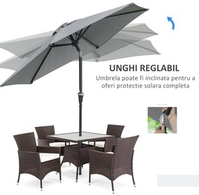 Outsunny Umbrelă Inclinabilă pentru Grădină și Terasă 2.3x2m cu Deschidere Ușoară prin Manivelă, Structură Metalică și 6 Stinghii, Gri | Aosom Romania