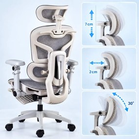 Scaun de birou ergonomic din mesh cu brațe 7D, șezut culisant și tetieră reglabilă 3D SYYT 9524 gri
