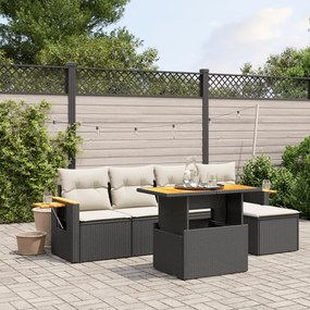 vidaXL Set mobilier de grădină cu perne, 6 piese, negru, poliratan