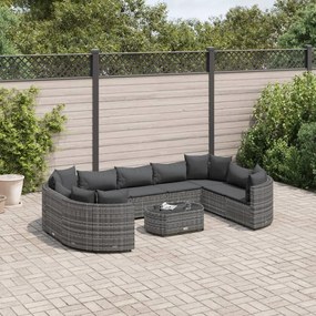 3308402 vidaXL Set mobilier de grădină cu perne, 10 piese, gri, poliratan