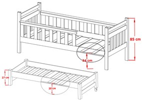 Zondo Pat pentru copii 90 x 190 cm DORIA (cu somieră și sp. depozitare) (Pin). 1013072