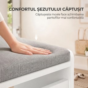 HOMCOM Bancă pantofar cu compartiment rabatabil, 60x30x52 cm, alb | Aosom Romania
