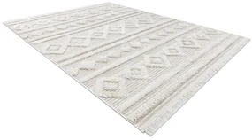 Covor ECO SISAL MOROC 22322 romburi, linii, boho franjuri - structural bej / cremă