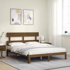 3193544 vidaXL Cadru de pat cu tăblie, maro miere, 160x200 cm, lemn masiv