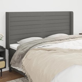 vidaXL Tăblie de pat cu aripioare gri închis 163x16x118/128 cm textil