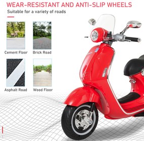 HOMCOM Motocicleta Electrica pentru Copii 3+ Ani cu Licenta Vespa, Motocicleta Jucarie din PP, Otel, 2 Roti Suplimentare, 108x49x75cm Rosie | Aosom RO