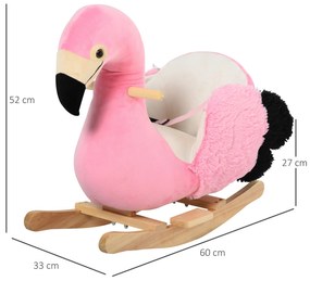 HOMCOM Balansoar Flamingo pentru Copii, Leagăn Moale din Pluș pe Structură de Lemn, Jucărie Interactivă 60x33x52cm Roz | Aosom Romania