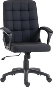 Vinsetto Scaun de birou rotativ tapițat în stofă cu aspect de in sintetic, înălțime reglabilă, basculant, spătar mediu, cotiere, negru | Aosom Romania