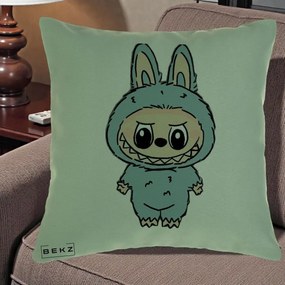 Perna Personalizata Labubu Albastru-Gri Solo, 40x40 cm, Verde, Husa Detasabila, Perna Inclusa, BEKZ®