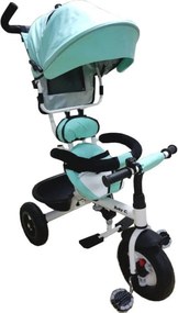 Tricicleta cu copertina Baby Care™ My first Trike, pedale si maner parinti, scaun reversibil cu invartire 360 grade, cadru metalic, Verde Turquise