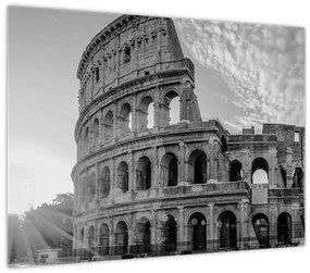 Tablou pe sticlă - Colosseum din Roma, alb-negru (70x50 cm)