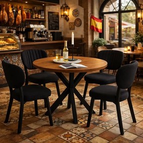 Masa de bucatarie rotunda din MDF, nuc-negru, Homs 80x80x75 cm